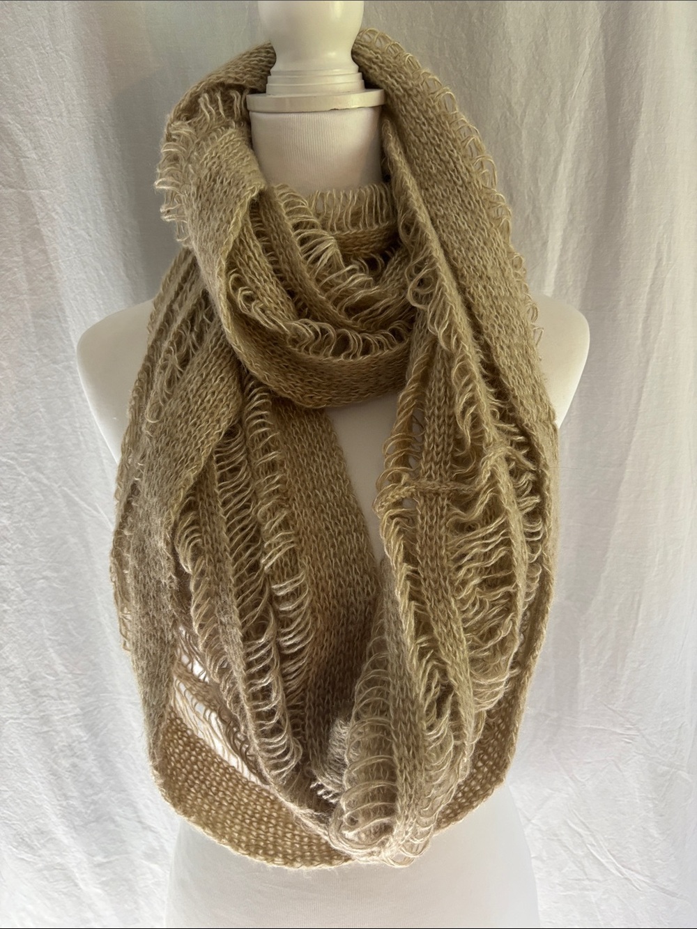 Kimchi Blue Open-Knit Infinity Scarf in Beige-Tan